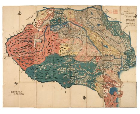 Tokyo. Daikoko (Ya), Nishi Mura Ya Tokyo, circa 1810, colour-printed woodblock map of Tokyo, orientated to the north, old fol