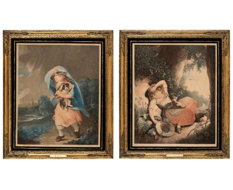 * Ogborne (John). Sunshine [and] Rain, circa 1801, the pair of stipple engravings after W. R. Bigg, printed in colours and fi