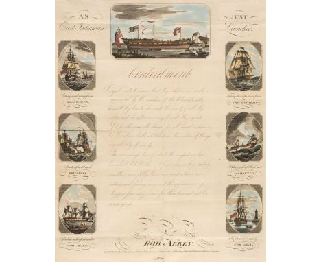 * Maritime Broadside. Printed Broadside with manuscript additions, R. Carpenter (printer) 1st. October 1800, seven hand-colou