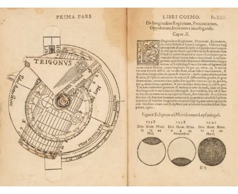 Apianus (Petrus). Cosmographia. Antwerp: Arnold Berckmann, 1540, 62 leaves, large globe woodcut to title-page, historiated in