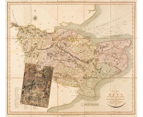 Folding Maps. Cary (John), A New Map of Kent divided into lathes, and subdivided into hundreds, exhibiting its roads, rivers,