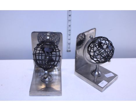 A pair of vintage novelty chrome and globe bookends 