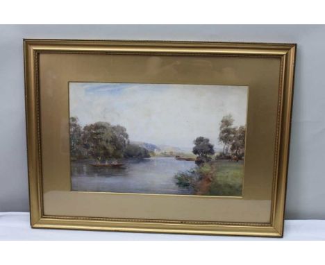 James Moore, "Punting on the River", watercolour painting, signed, 32cm x 49cm, gilt framed &amp; glazed