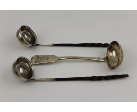 William Ferguson of Elgin, a mid-19th century silver fiddle pattern ladle, 32g, together with two twisted whale bone handle l