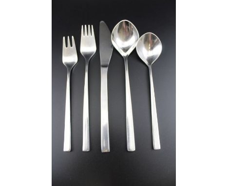 A selection of mid-century Danish designer, stainless steel cutlery by Tias Eckhoff for Lundtofte in the Fuga pattern essenti