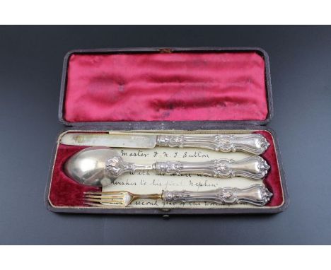 Yapp &amp; Woodward, a cased Victorian silver three-piece Christening set, comprising; fork, knife, and spoon, Birmingham 189