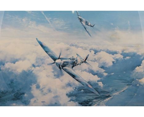 After Robert Taylor, a first edition print "Spitfire", signed in pencil by Group Captain Sir Douglas Bader, and Air Vice-Mars