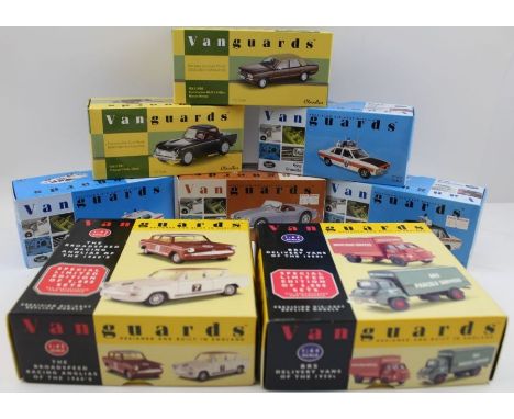 VANGUARD DIE CAST VEHICLES boxed and mint 1.43 scale, including three police cars, two trucks, Broadspeed Ford Anglia's and o