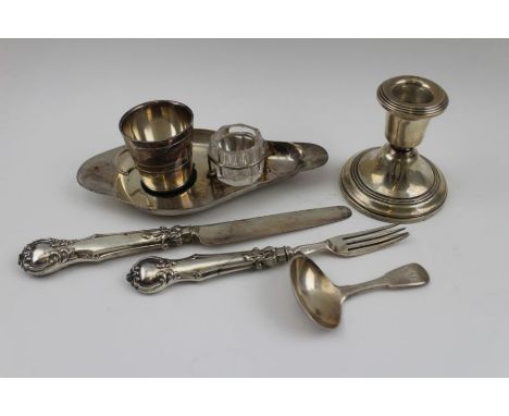 William Bateman, a silver caddy spoon, with fiddle pattern handle, London 1822, together with an assortment of silver and sil