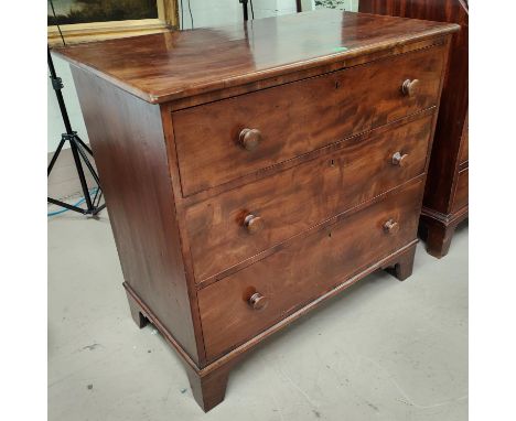 A 19th century mahogany chest of 3 long drawers with knob handles, on bracket feet, width 93cm&nbsp;Depth 51cm Height 87cm si