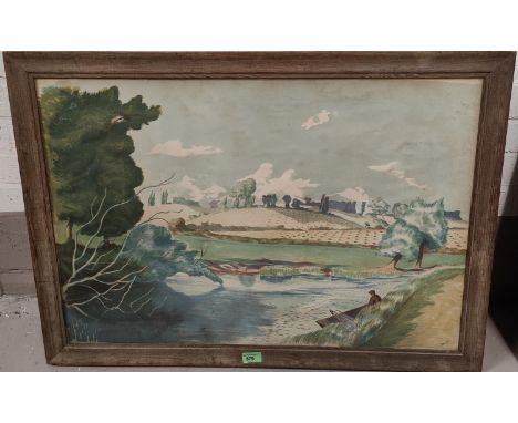 JOHN NASH: lithograph, The Stow nr. Bures, contemporary lithograph series no. 6 1937, 53 x 77cm, original limed oak frame.&nb