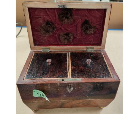 A Georgian inlaid rosewood tea caddy with 2 divisions, 20cm 