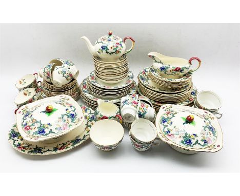 Royal Cauldon Victoria pattern table ware comprising six dinner plates, seven dessert plates, six soup plates, twelve dessert