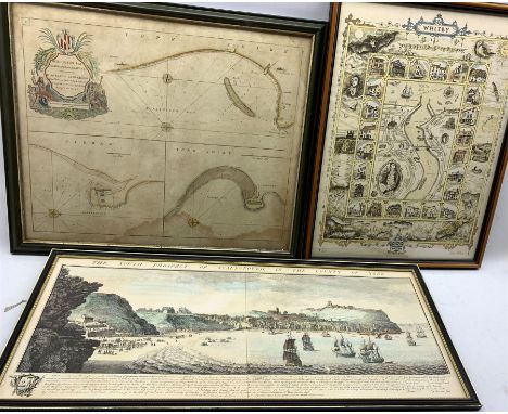 After Greenvile Collins (British 1643-1694): 'Burlington Bay, Scarbrough &amp; Hartlepoole', hand coloured engraved sea chart