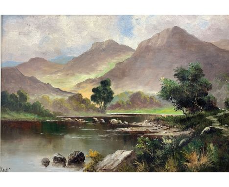 Jack M. Ducker (Scottish fl.1910-30): Scottish Highland River Landscape, oil on board signed 38cm x 53cm