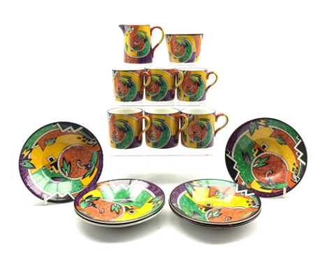 Grimwades Royal Winton coffee service decorated in the 'Jazz' pattern comprising six coffee cans and saucers, cream jug and s