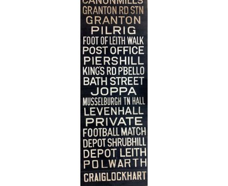 Long linen roller printed in black and white with the names of Edinburgh areas, streets and landmarks approx 5metres long 
