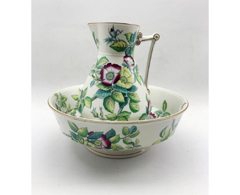 Victorian ewer and basin by Thomas Booth decorated in the 'Sylvan' pattern, height of ewer 32cm