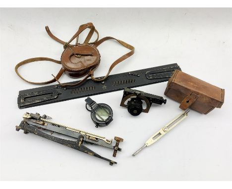 Military sighting instrument by F B &amp; S (1932) Ltd, in leather case, another by H W Co. Ltd,  compass by Steward &amp; Co