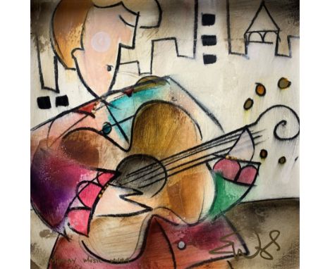 Eric Waugh (Canadian 1963-): 'Monday Music MV#4' abstract mixed media on board signed and titled 29cm x 29cm