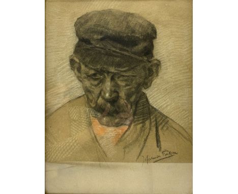 Belgian School (20th Century): Portrait of a countryman, pastel, signed indistinctly 45cm x 34cm