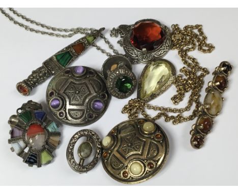 Jewellery in the Celtic style including brooches, pendant and earrings