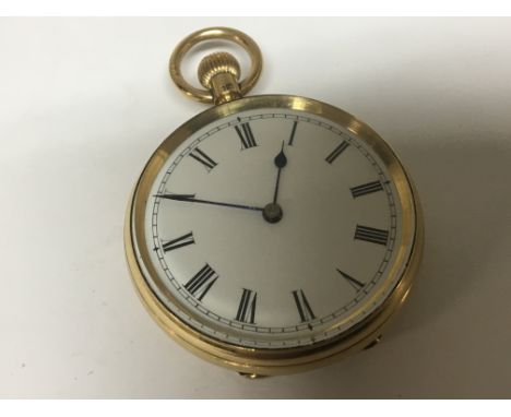 An 18carat gold open face button wind pocket watch seen working.the case with personal inscriptions inner case 18carat gold t