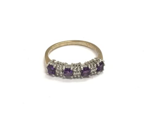 A 9ct gold ring set with amethyst and diamonds, approx 2g and approx size N-O.