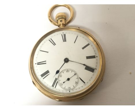 An 18carat gold pocket watch with a white enamel dial button wind not seen working overwound no personal inscriptions case di