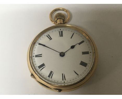 A small 18carat gold open face pocket watch button wind seen working total weight 38g no personal inscriptions case diameter 