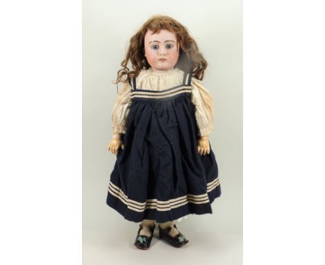 DEP 350 bisque head doll, possibly Bahr &amp; Proschild, German circa 1895, with weighted blue glass eyes, open mouth, upper 