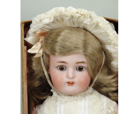 Kammer &amp; Reinhardt/S&amp;H bisque head doll in original box, German circa 1910, the fine quality bisque head with weighte