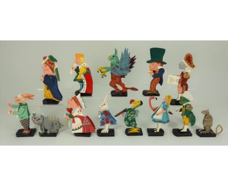 Rare large scale Talfourd Toys Alice in Wonderland wooden articulated figures, 1920s, thirteen brightly painted figures inclu