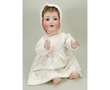 A large Simon &amp; Halbig/K&amp;R 126 bisque head baby doll, German circa 1910, with weighted blue glass eyes, painted featu