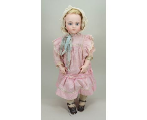 Early Leon Casimir Bru Jne bisque head Bebe doll, size 8, French circa 1885, exceptionally pale bisque head, fixed stunning  