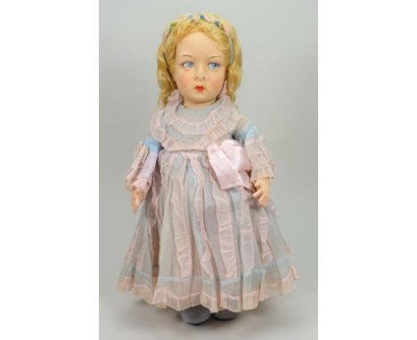 A good Lenci felt cloth doll, Italian circa 1925, the moulded felt head with nicely painted features, blue side glancing eyes