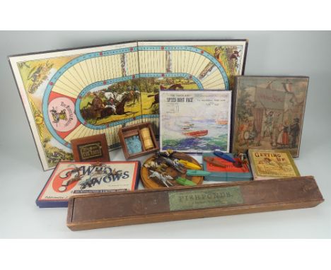 Collection of various games, mainly 1920s, including The game of Race with steeple chase board and six lead race horses (two 