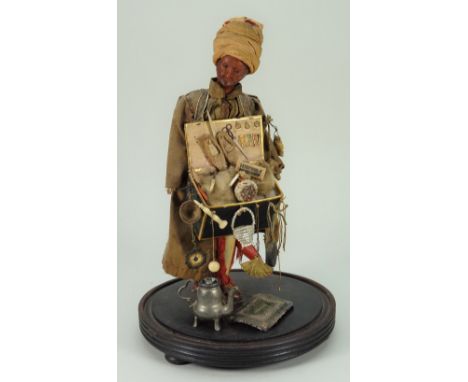 Interesting wax Turkish Peddler gentleman, mid- 19th century, the tinted bees wax head with painted features, hair and beard 