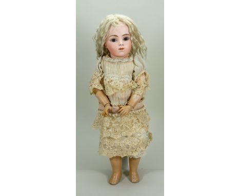 Beautiful Leon Casimir Bru Jne bisque head Bebe doll, size 9, French circa 1890, good quality pale bisque head with fixed bro