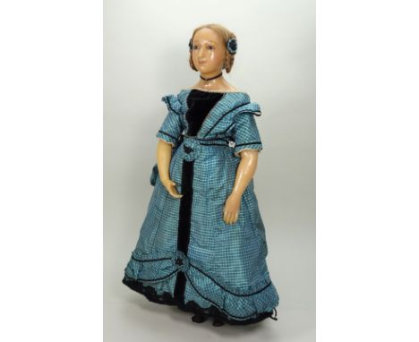 Extremely rare and important poured wax Lucy Peck all original portrait doll of a young Queen Victoria, English circa 1900, t