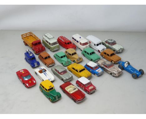 Twenty two unboxed Corgi and Dinky Toys including two Hillman Minx, two Rileys, Austin Taxi, etc. 