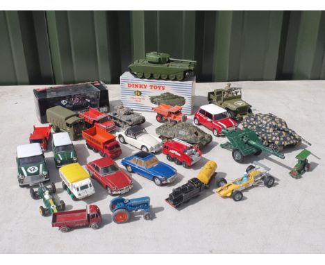 A boxed Dinky Toys No.651 Centurion Tank, an unboxed Dinky Toys Jeep, two Dinky Toys MGB-GTs, other unboxed Corgi and Matchbo