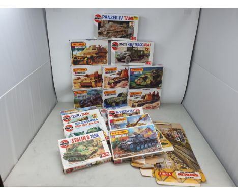 Seventeen boxed Airfix and Matchbox 1:72 scale Tank and Military Kits 