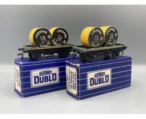 Hornby Dublo reference pair of D1 Low-sided Cable Wagons, both mint, boxes Ex-plus. First version with early metal coupling i