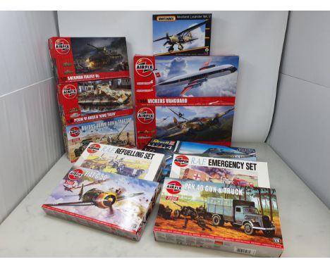 Eleven box Airfix, Revell and Matchbox Kits including Hawker Hunter, Bristol Blenheim, Vickers Vanguard, Fiat G.50, Westland 