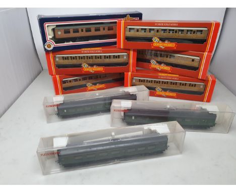 Five boxed Hornby 00 gauge LNER teak Coaches, a boxed Bachmann LNER Coach, two Fleischmann 5147 Coaches and a 5148 Coach 