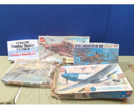 An Airfix 1:24 scale Hurricane Mk1 Kit with contents in unsealed plastic bag, a Tamiya 1:48 scale Avro Lancaster BI/III, cont