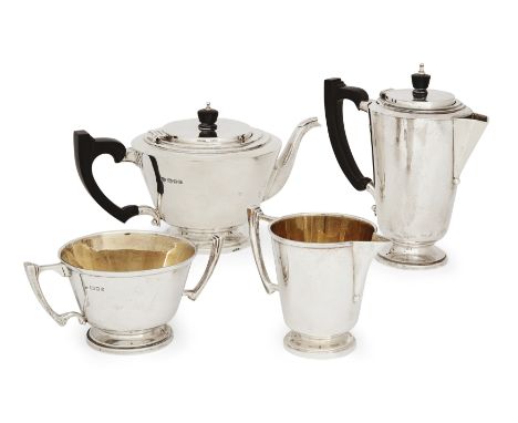 A George VI four piece silver tea set. Goldsmiths & Silversmiths Co., London, 1937-1940. The set comprising a teapot, hot wat