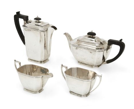 A George VI silver four piece tea set. Harrison Brothers & Howson, Sheffield, 1945. The set comprising a teapot, coffee/hot w