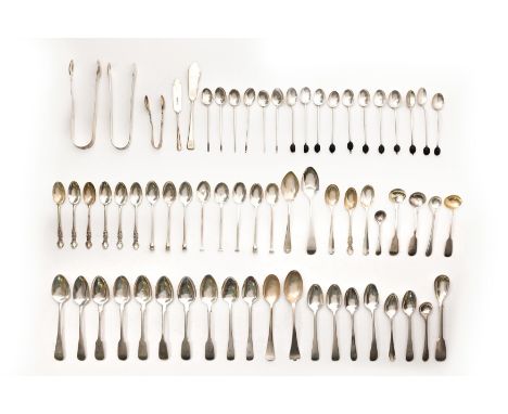 A quantity of silver tea, coffee and condiment spoons. Various dates and makers. The group including: five Georgian Old Engli
